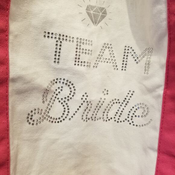 Team Bride Bridal Tote Bag Crystals Pink &  Ivory Canvas Bag Size M - Picture 4 of 8